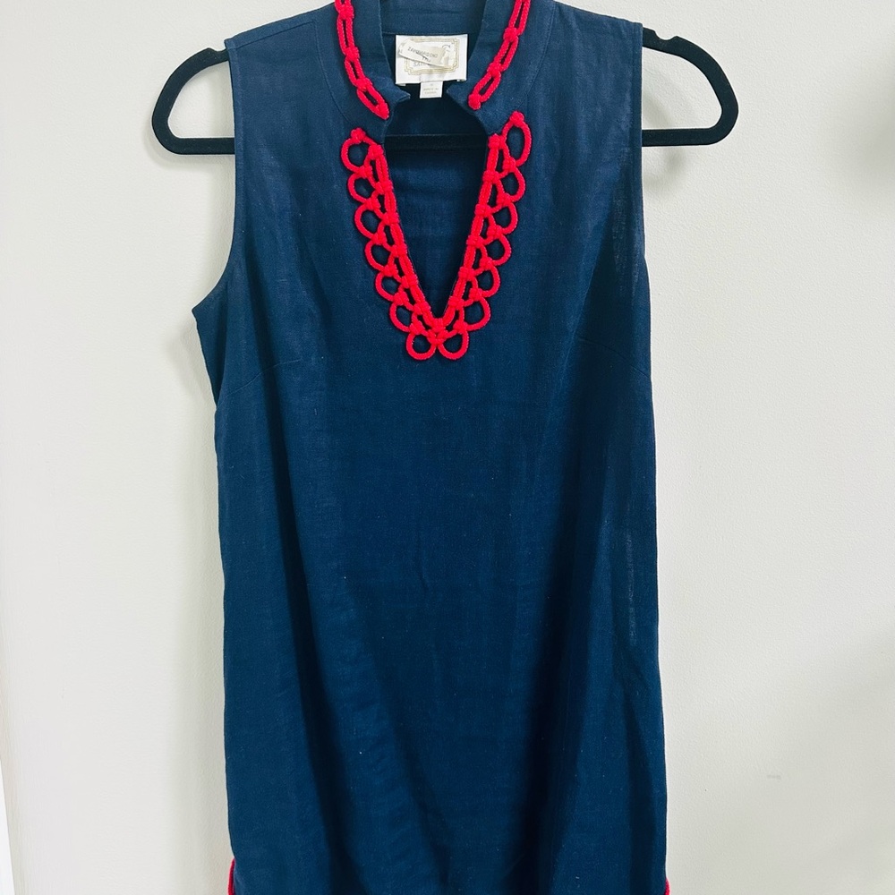 Sail to Sable Navy Sleeveless Dress with Red Trim